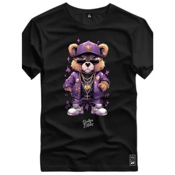 Camiseta  Streetwear Estampada Algodão  URSO HIPHOP