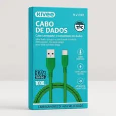 Cabo de Dados Kivee KV-078 Tipo-C 3A Turbo – 1 Metro, Carregamento Rápido - Cores Sortidas
