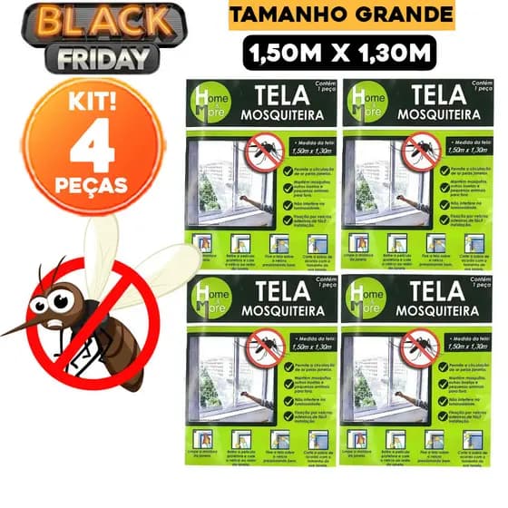 Kit com 2 ou 4 Telas Mosquiteiras Grandes para Janela 1,50x1,30m Ajustáveis - Anti-Insetos, Mosquitos e Dengue