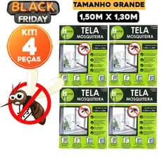 Kit com 2 ou 4 Telas Mosquiteiras Grandes para Janela 1,50x1,30m Ajustáveis - Anti-Insetos, Mosquitos e Dengue