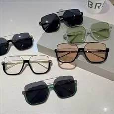 Óculos De Sol meia armação metal quadrada lente champanhe pêssego moda Feminina  2025