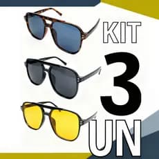 Kit Óculos De Sol Retrô Grande Armação Quadrada Unisex Proteção UV