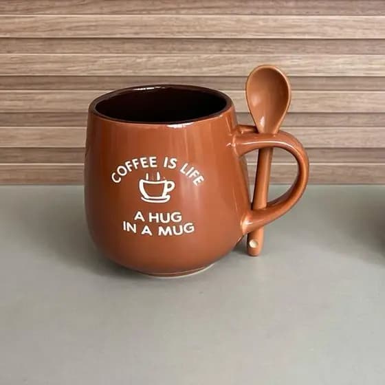 Caneca de Cerâmica 325ml com Colher Café Chá