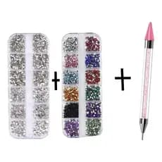 Caixa Strass Nail Art Pedras Colorida Prata + Caneta Strass (S27)