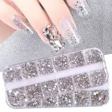 Kit 12 Strass para Decoração de Unhas em Cores Transparentes com Caixinha Organizadora de Jóias (S027)