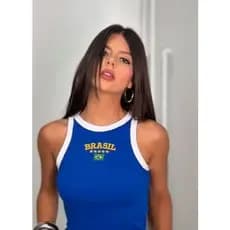 Blusa Feminina Regata Brasil, Ribana, De Alçinha. Moda Copa do Mundo Gringa Modinha 2026 Tendência