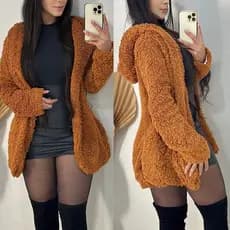 Blusa Frio Casaco Teddy Pelo Quentinho SEM FORRO - SobreTudo Blusão Lã Jaqueta Capuz e Bolso Tamanho único