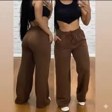 Calça Pantalona de lazinha feminina cintura alta com bolso inverno lãzinha frio Tendência