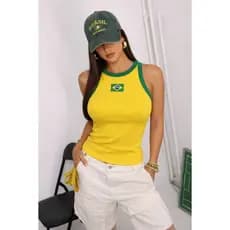 Regata Brasil Feminina Bandeira Bordado Ribana Canelado Copa do Mundo