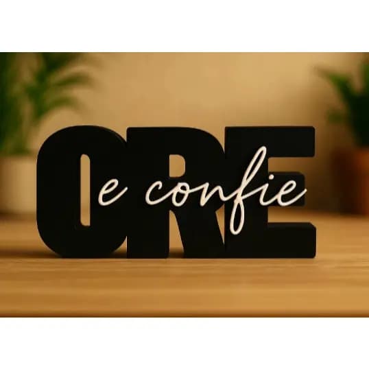 Letreiro Decoração Frase "ORE E CONFIE"  Objeto Decorativo Moderno para Mesa, Quarto ou Escritório Presente Criativo