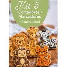 kit 5 cortador de biscoito com marcador | molde tema safari, para biscoito, pasta americana, massinha, lembrancinha