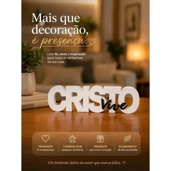 Peça Decorativa Cristo Vive – Decoração para Sala de Estar, Rack, Painel e Ambientes Cristãos