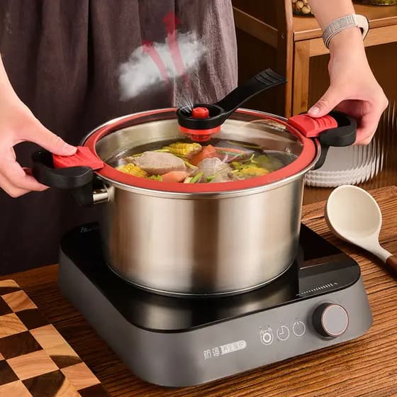 304 Panela de Micro Pressão de Aço Inoxidável Cozinha Doméstica Panela de Pressão com Economia de Energia Tampa de Bloqu