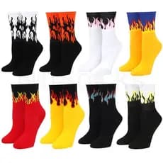 Moda Feminina Skate Hip Hop Meias Longas Criativas Divertidas Chama Colorida Impresso Sox Unisex Street Couple Socks Who