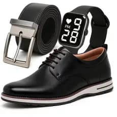 Sapato Social Masculino Oxford Ingles Elegante de Couro Premium e Solado Costurado Super Leve Top + Relógio e Carteira