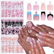 Conjunto de 144 peças de unhas postiças para arte em unhas, adesivos de unhas prontos para mãos e pés, conjunto de unhas