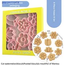 Conjunto de 8 moldes para biscoitos em formato de flor, carimbo de biscoito em forma de sapo, molde para sobremesas de f