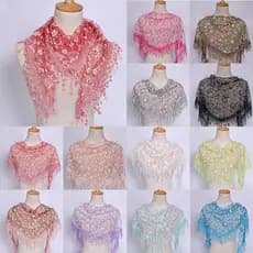 Lenço De Laço Feminino Borla Triângulo Transparente Oco Floral Multicolor Temperamento Moda Cachecóis Xales