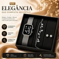 Kit Feminino Relógio Digital + Pulseira + Brincos 3 em 1 Presente Elegante