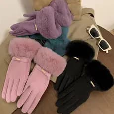1 Par Moda Feminina Luvas Outono Inverno Bonito Peludo Quentes Dedo Cheio Feminino Esporte Ao Ar Livre Ciclismo