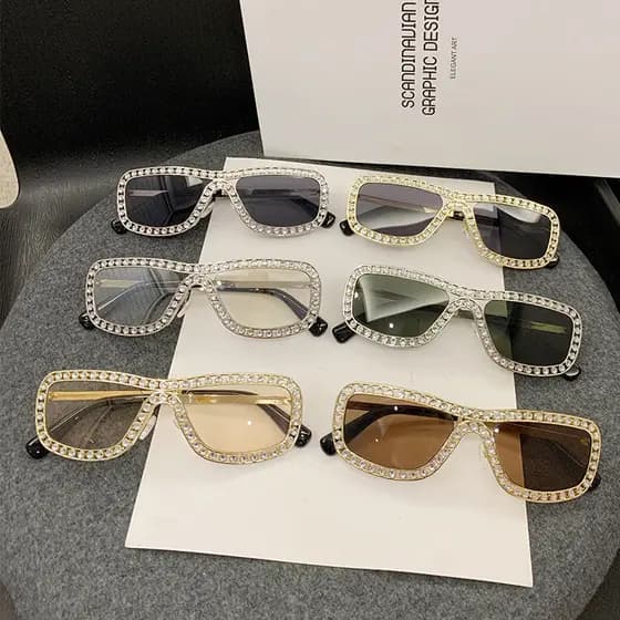 Óculos de Sol com Cristais de Strass para Mulheres, Elegantes para Festas e Férias, Óculos de Sol com Diamantes, Proteçã