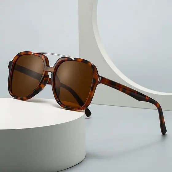 Óculos de Sol Quadrados Oversized com Ponte Dupla, Estilo Retrô com Rebites, para Mulheres e Homens, Proteção UV400