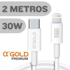 Cabo USB-C Turbo 2 Metros Lightning Branco Compatível com iPhone 14/13/12/11/XR/XS/X/8/7/6/iPad Produto Premium