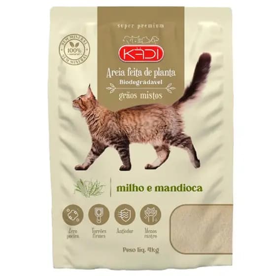 Areia de gato mista Kadi 4kg feita de plantas biodegradável milho e mandioca antiodor