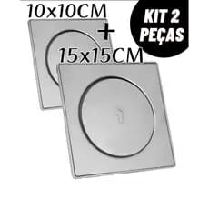 Kit 2 Ralo Inteligente Click- 10x10 + 15x15 Cm Inox Banheiro Lavabo Veda Cheiro