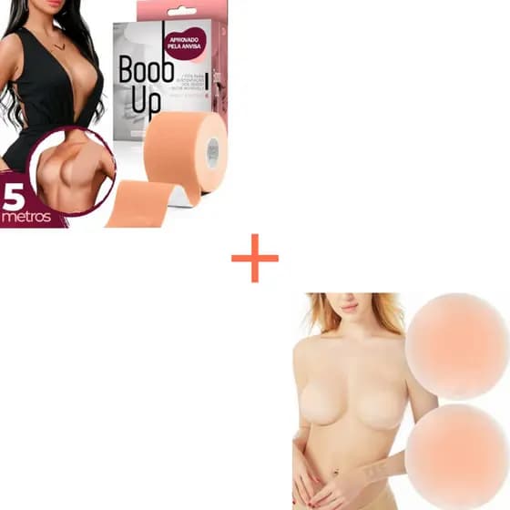 Kit/2 Sutiã Adesivo Rolo + Fita Levanta Peito Seio Boob Up Invisível Gwen Tapa Bico Seios