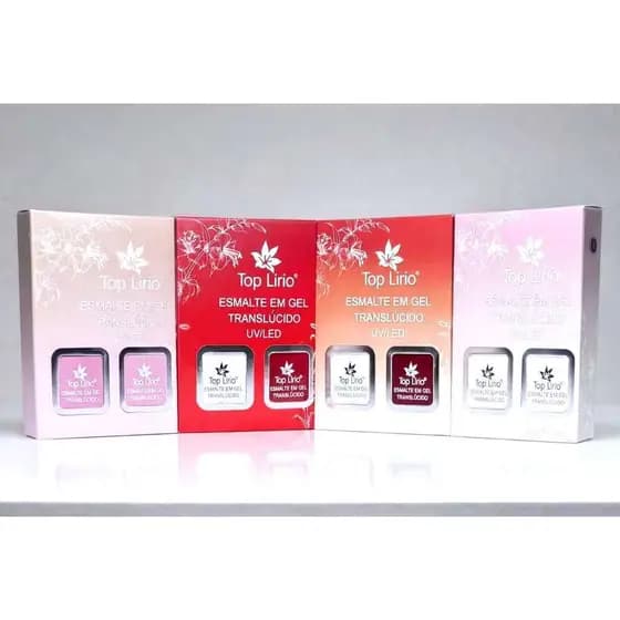 Kit 2 Esmaltes Em Gel Translúcido Renda Tradicional Renda Rodado Realista Top Lírio Branco Roxo