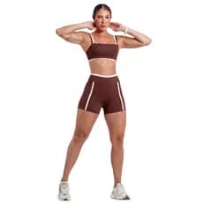 Conjunto Top + Shorts Cós Cintura Alta Zero Transparência Compressão Modelador UV50+ Academia Treino