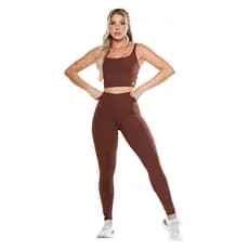 Conjunto Academia Top Cropped + Calça Legging Zero Transparência Toque Frio Compressão Modelador