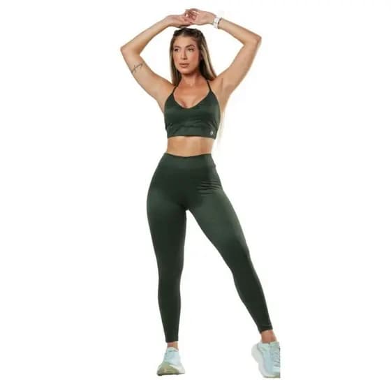 Conjunto Academia Top e Legging Cós Alto e Duplo Textura Flame com tecnologia UV50+ Média Compressão