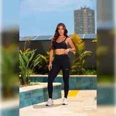 Conjunto Feminino Top + Calça Cós Alto com Bolso Academia Treino Zero Transparência