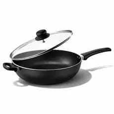 Frigideira Antiaderente Wok 32cm, Panela com Tampa de Vidro Alumínio Reforçado