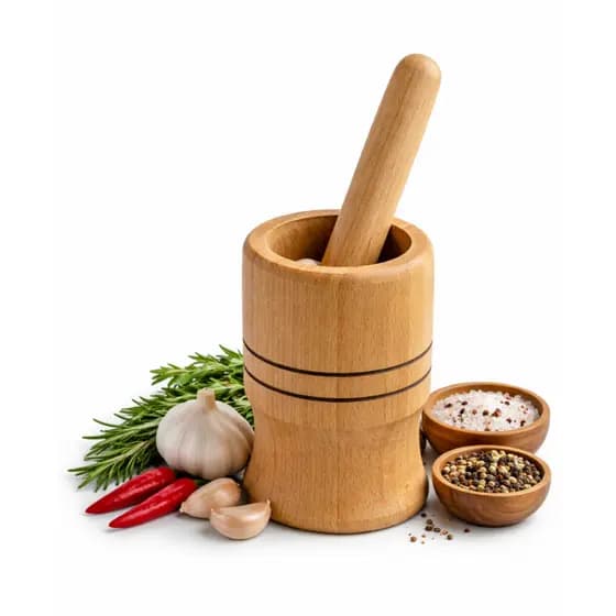 Pilão de Madeira com Socador Moedor de Alho Temperos Ervas e Especiarias Manual