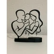 Retrato de Mesa Família Mãe Pai Filho Impressão 3D Preto