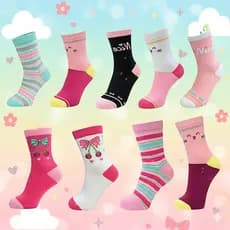 Kit 3/6/12 Pares Meia Infantil Cano Alto Confortável Poliéster Elastano Feminina Estampas Variadas
