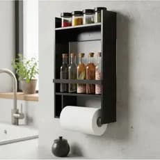 Porta Temperos Nicho Suspenso Suporte Papel Toalha MDF Especiarias