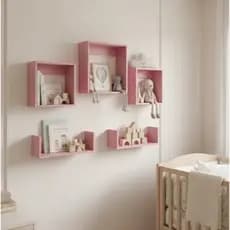 Kit Nicho Decorativo Quarto do Bebê Sala 5 Peças Prateleira U MDF Rosa Azul