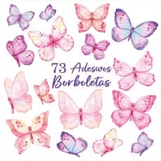 73 Adesivos de Lindas Borboletas, tons rosa e lilás para quarto infantil menina e decoração em geral
