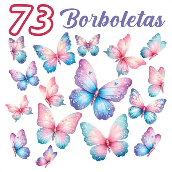 73 Adesivos De Parede Borboletas Decoração parede, Quarto Infantil, festa e acessórios - Azuis, Rosé e Lilás