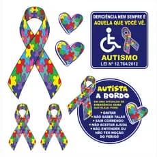 Cartela com 9 Adesivos Autista, Autismo, Autista a Bordo, Sinalização Autista Carro
