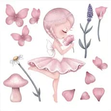 KIT Adesivos de parede Decoração, Linda bailarina, flores e borboletas, quarto infantil, festa.