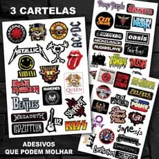 Kit 52 unidades com adesivos Bandas de Rock carro, moto, capacete, skate, notebook