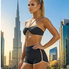 Conjunto sunkini, Top Ombros Livres,  Shorts Curto com cós alto e bolsoTraseiro em poliamida premium