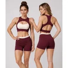 Conjunto Fitness Bicolor Color Shorts Top Duplo Up Recortes Nadador