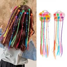 Kit 2 Pct. com 6 Apliques de Cabelo Mecha Colorida Infantil com Mini Piranha tipo Trança/Tererê.
