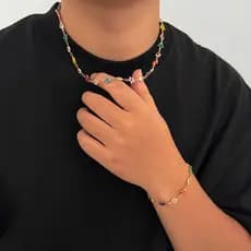 Colar de cristal com pentagrama colorido, estilo hip-hop europeu e americano, para homens, corrente de clavícula de alta